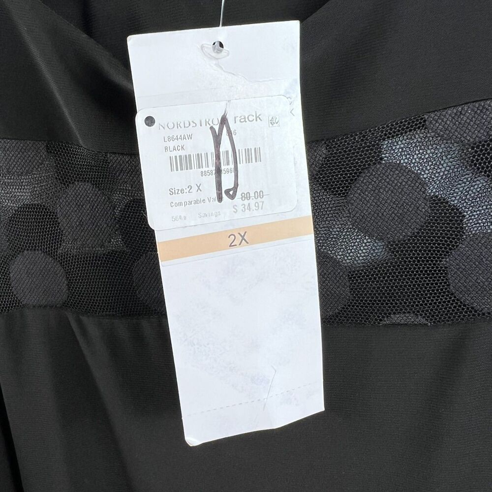 Nina Leonard NWT Black Cold Shoulder Polka Dot Mesh Contrast Flowy Dress Size 2X - Picture 4 of 5